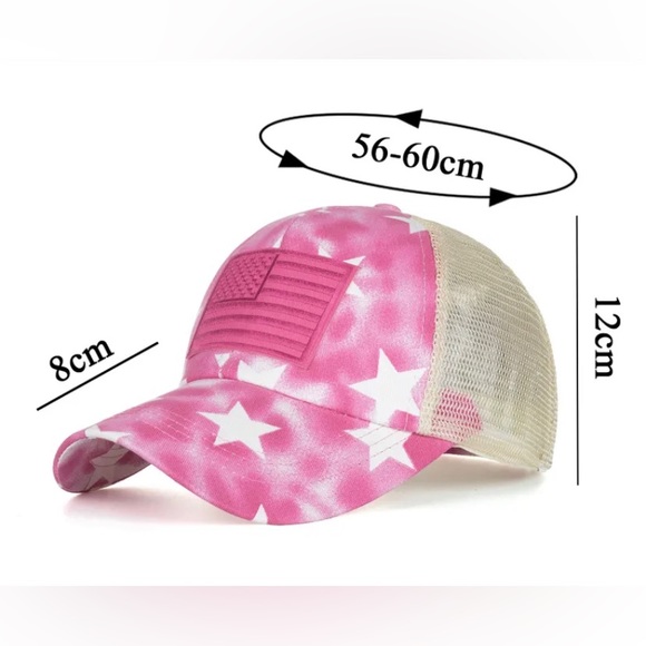 Pink Flag Cap with Ponytail Opening - Picture 2 of 3